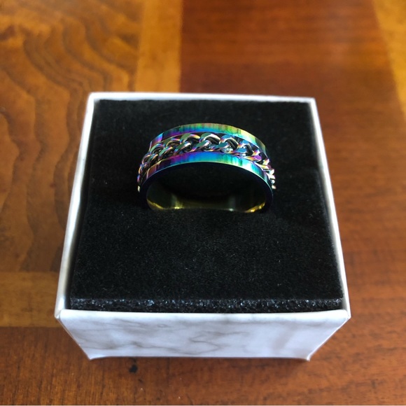 Men’s rainbow titanium steel chain band ring NWT 9 - Picture 5 of 11